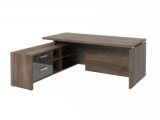 Стол руководителя с опорной тумбой Festus FI-119L.GG 1900x1800x750 (Орех Пацифик Табак/Камень Пьетра Гриджиа черный)