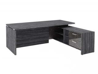 Стол руководителя с опорной тумбой Festus FI-121R.GG 2100x1800x750 (Древесина Графит/Камень Пьетра Гриджиа черный)