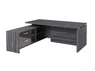 Стол руководителя с опорной тумбой Festus FI-119L.GG 1900x1800x750 (Древесина Графит/Камень Пьетра Гриджиа черный)