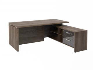 Стол руководителя с опорной тумбой Festus FI-119R.GG 1900x1800x750 (Орех Пацифик Табак/Камень Пьетра Гриджиа черный)