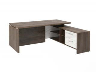 Стол руководителя с опорной тумбой Festus FI-119R.GG 1900x1800x750 (Орех Пацифик Табак/Мрамор Леванто белый)