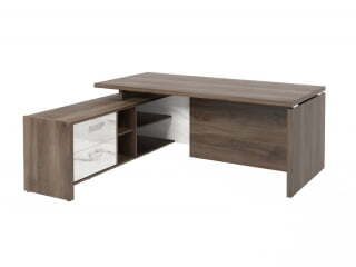 Стол руководителя с опорной тумбой Festus FI-119L.GG 1900x1800x750 (Орех Пацифик Табак/Мрамор Леванто белый)