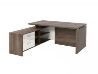 Стол руководителя с опорной тумбой Festus FI-117L.GG 1700x1800x750 (Орех Пацифик Табак/Мрамор Леванто белый)