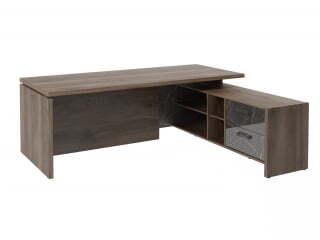 Стол руководителя с опорной тумбой Festus FB-121R.GG 2100x1800x750 (Орех Пацифик Табак/Камень Пьетра Гриджиа черный)