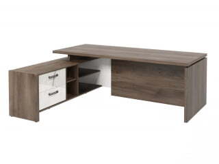 Стол руководителя с опорной тумбой Festus FB-121L.GG 2100x1800x750 (Орех Пацифик Табак/Мрамор Леванто белый)