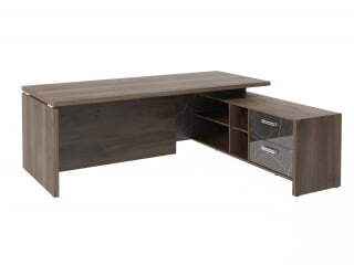 Стол руководителя с опорной тумбой Festus FI-121R.GG 2100x1800x750 (Орех Пацифик Табак/Камень Пьетра Гриджиа черный)