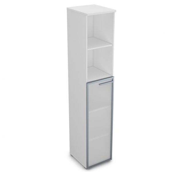 9ПП.005.15 Пенал высокий со стеклом и открытой полкой (400x450x2045), правый (Белый премиум)