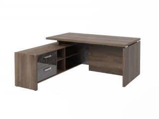 Стол руководителя с опорной тумбой Festus FI-117L.GG 1700x1800x750 (Орех Пацифик Табак/Камень Пьетра Гриджиа черный)