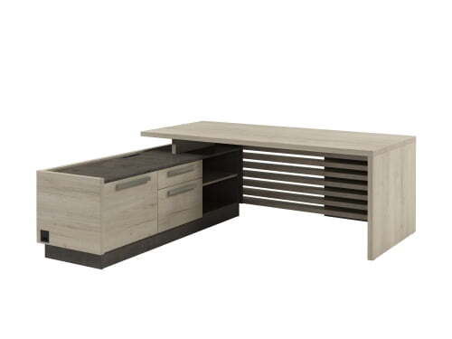 Стол с опорной тумбой, левый Vestar Z-220л.1000 2000x2030x750 (Дуб Галифакс белый/Бетон Чикаго)