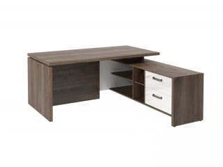 Стол руководителя с опорной тумбой Festus FB-117R.GG 1700x1800x750 (Орех Пацифик Табак/Мрамор Леванто белый)