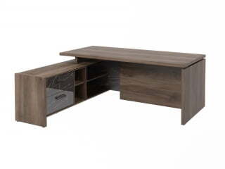 Стол руководителя с опорной тумбой Festus FB-119L.GG 1900x1800x750 (Орех Пацифик Табак/Камень Пьетра Гриджиа черный)