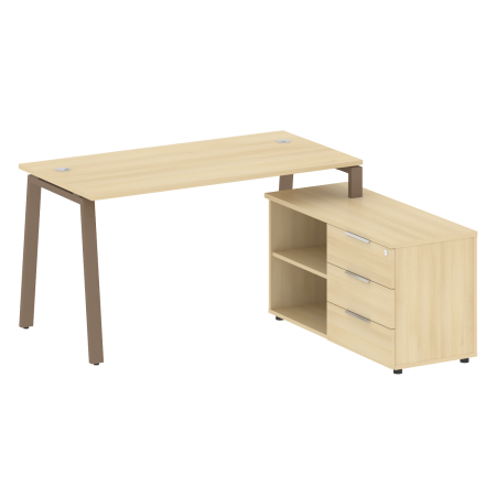 Рабочая станция с тумбой на А-образном м/к Metal System Style БА.РС-СТС-2.3 (R) 1500x1520x750 (Акация/Мокко металл)