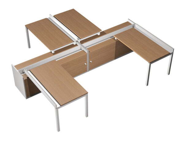 Рабочая станция (4х120) с ProSystem на 2-х опорных тумбах-купе с ProSystem Profiquadro КВ 0170 БВ 27 (Белый премиум / Вишня скандинавскаяСерый)