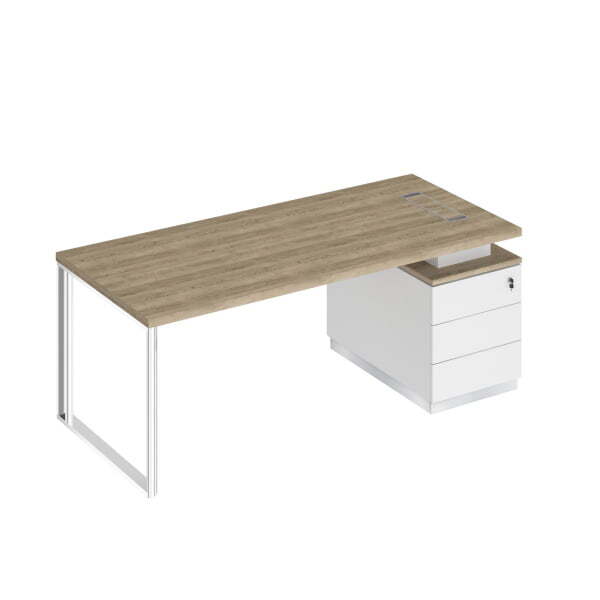 Стол руководителя на опорной тумбе правый Bravo БР 104 2000x900x750 (Дуб гладстоун светлый / Белый премиум / Белый премиумСерый)