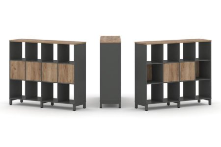 Набор стеллажа 1 сторонний, 3 яруса SN.NS-341 (1488х400х1248) (Антрацит/Дуб Табак/Металл Антрацит)