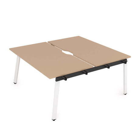 10БДНВ.289 Стол системы Бенч с вырезом, сдвоенный, на 2 рабочих места - начальный (1400x1635x750) (Mokko/Белый металл)