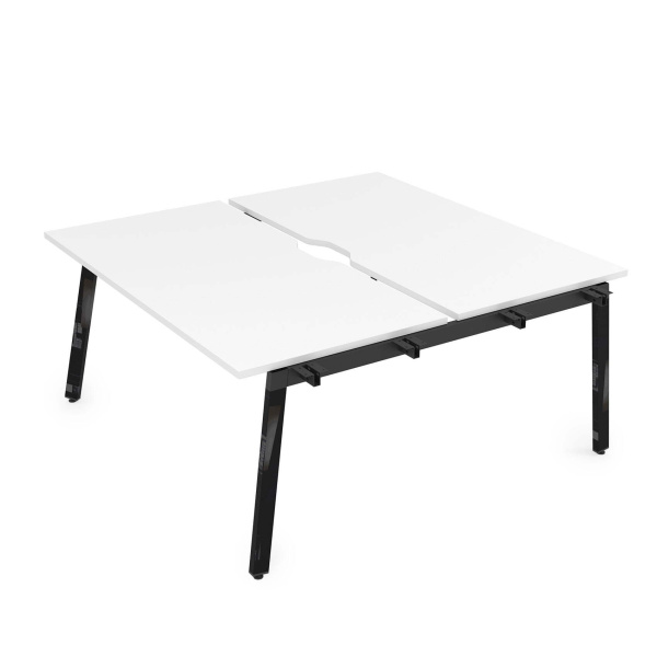 10БДНВ.278 Стол системы Бенч с вырезом, сдвоенный, на 2 рабочих места - начальный (1200x1435x750) (Белый премиум/Черный глянец металл)