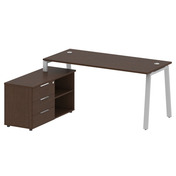 Рабочая станция с тумбой на А-образном м/к Metal System Style БА.РС-СТС-2.4 (L) 1700x1520x750 (Венге Цаво/Серый металл)