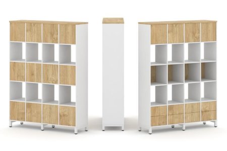 Набор стеллажа 1 сторонний, 5 ярусов SN.NS-541 (1488х400х1982) (Белый/Тиквуд Светлый/Металл Белый)