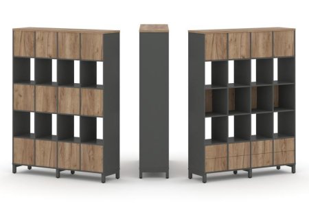 Набор стеллажа 1 сторонний, 5 ярусов SN.NS-541 (1488х400х1982) (Антрацит/Дуб Табак/Металл Антрацит)