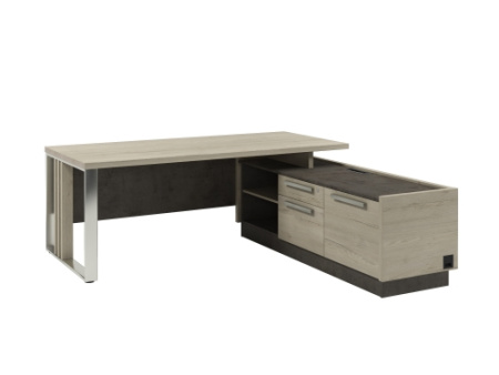 Стол с опорной тумбой и металлической опорой, правый Vestar Z-420пр.1000 2000x2030x750 (Дуб Галифакс белый/Бетон Чикаго)