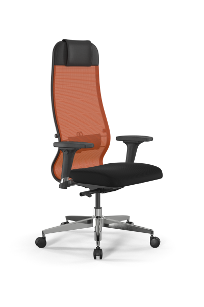Кресло для руководителя Метта SynchroSit 10 B1-111D - X2+UMF(X1) /Ub00/Wh00/D02P(M23.B22.G18.W03) (Черный | Оранжевый)