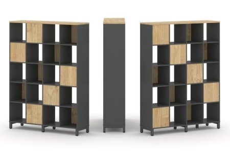 Набор стеллажа 2-х сторонний, 5 ярусов SN.NSD-541 (1488х400х1982) (Антрацит/Тиквуд Светлый/Металл Антрацит)