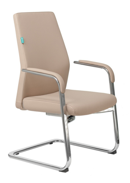 Кресло _JONS-LOW-V бежевый кожа низк.спин. полозья металл хром (Бежевый)