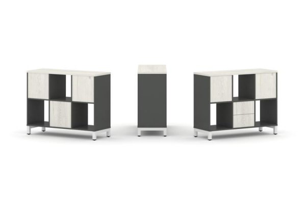 Набор стеллажа 1 сторонний, 2 яруса SN.NS-231 (1121х400х881) (Антрацит/Дуб Наварра/Металл Белый)