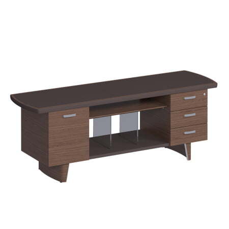 Греденция 3 ящика + 1 дверь, дерево, полка стекло, топ кожа ISixty CLX1P 2000x600x720 (Кожа коричневая)