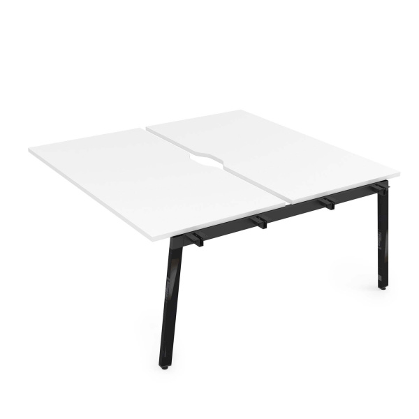 10БДСВ.278 Стол системы Бенч с вырезом, сдвоенный, на 2 рабочих места - средний (1200x1435x750) (Белый премиум/Черный глянец металл)