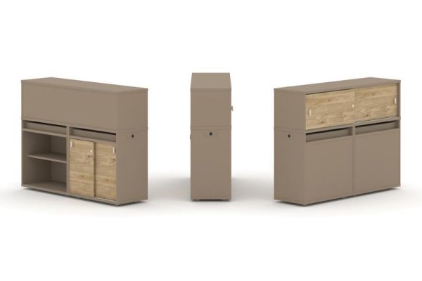 Тумба двойная + низкая надставка ES.NB.2N-10 (1500х410х1135) (Латте/Тиквуд Светлый)