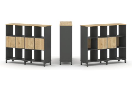 Набор стеллажа 1 сторонний, 3 яруса SN.NS-341 (1488х400х1248) (Антрацит/Тиквуд Светлый/Металл Антрацит)