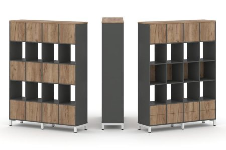 Набор стеллажа 1 сторонний, 5 ярусов SN.NS-541 (1488х400х1982) (Антрацит/Дуб Табак/Металл Белый)