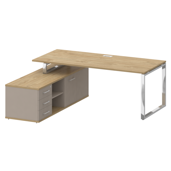 Стол руководителя с опорной греденцией, левый Shift SK.SRG-200 (L) (2000x1800x753) (Тиквуд Светлый-Капучино | Хром)