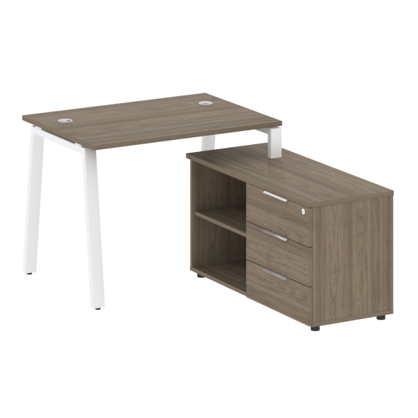 Рабочая станция с тумбой на А-образном м/к Metal System Style БА.РС-СТС-2.1 (R) 1100x1520x750 (Вяз/Белый металл)