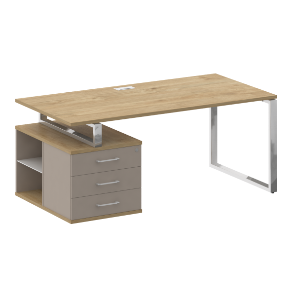 Стол руководителя с опорной тумбой, левый Shift SK.SRT-180 (L) (1800x904x753) (Тиквуд Светлый-Капучино | Хром)