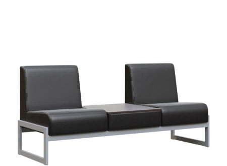 Диван двухместный со столиком универс. MD.D2-ST2  (1855х700х700) (Oregon Черный арт.16/Денвер светлый/Серый металл)