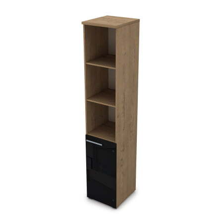 9ПЛ.005.28 Пенал высокий со стеклом и открытыми полками (400x450x2045), левый (Teakwood)