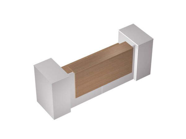 Стойка ресепшн прямая с 2 вырезами с 2 тумбами с подсветкой (13 Вт) PROFIQUADRO КВ 0804 2956x806x116 (Белый премиум / Вишня скандинавская)