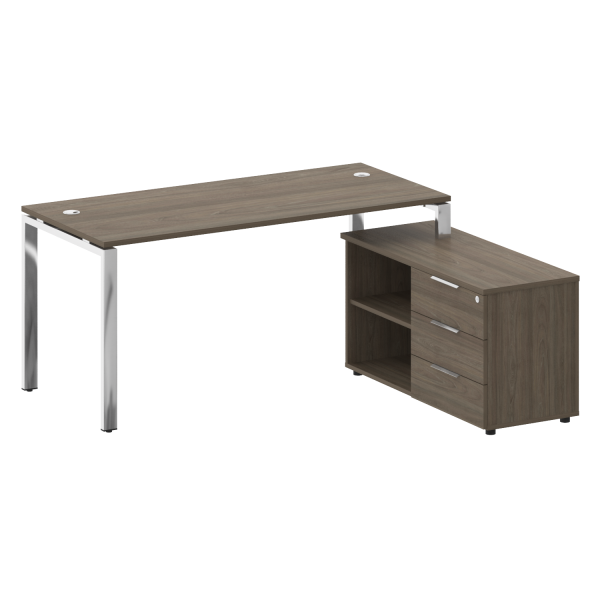 Стол для руководителя с тумбой правый БГ.СРТ-4.7 (R) 1700x1520x750 (Вяз Благородный/Нерж. Сталь)