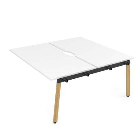 10БДСВ.289 Стол системы Бенч с вырезом, сдвоенный, на 2 рабочих места - средний (1400x1635x750) (Белый премиум/Iron wood металл)