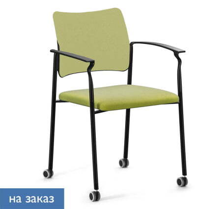 PINKO_black Кресло обитое на колёсах с подлокотниками (Черный/Зеленый/Черный)