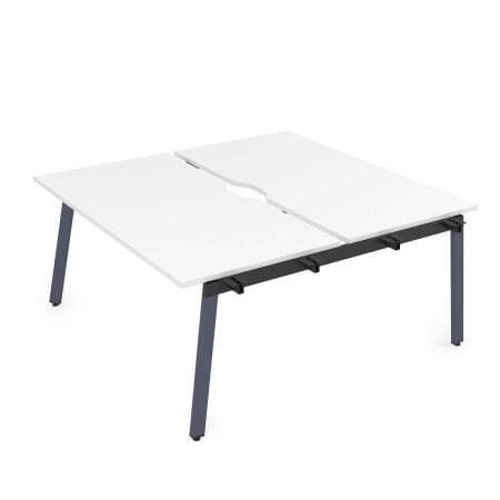 10БДНВ.269 Стол системы Бенч с вырезом, сдвоенный, на 2 рабочих места - начальный (1400x1235x750) (Белый премиум/Графит металл)