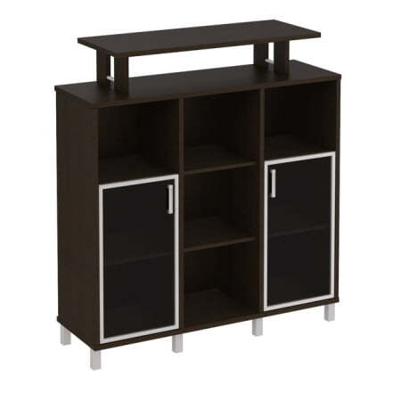 Стеллаж средний с надстройкой и стеклянными дверками Борн B 801-524 1426x450x1530 (Венге)