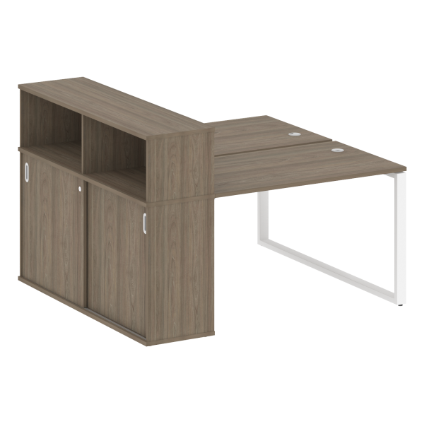 Рабочая станция с шкафом-купе на О-образном м/к Metal System Style БО.РС-СШК-2.2 Т 1610x1475x1098 (Вяз/Белый металл)