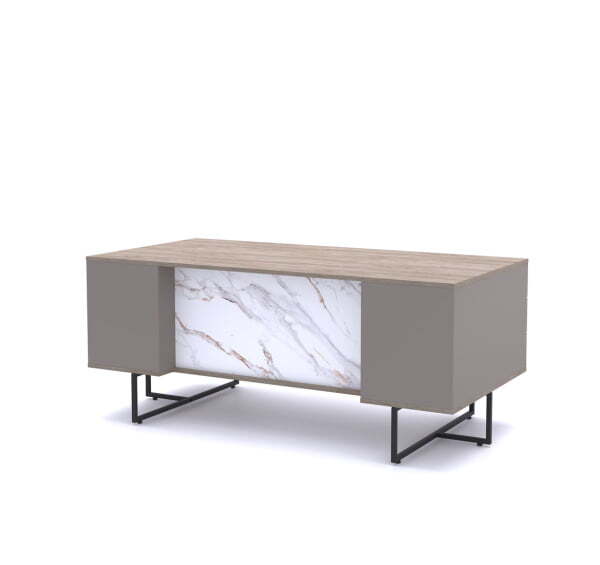 Стол для руководителя L180 138S001 Мрамор (9005) 1800х900х760 (Орех Барселона Мрамор/Черный металл)
