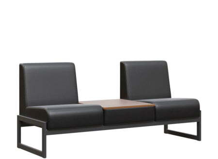 Диван двухместный со столиком универс. MD.D2-ST2  (1855х700х700) (Oregon Черный арт.16/Денвер светлый/Чёрный металл)