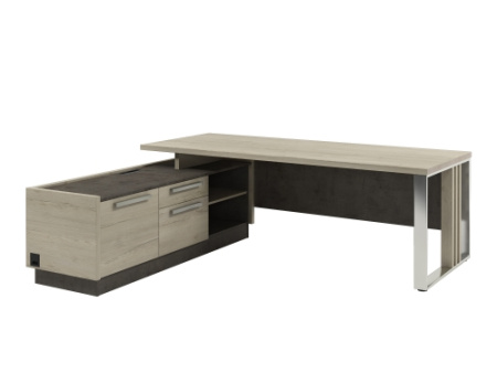 Стол с опорной тумбой и металлической опорой, левый Vestar Z-422л.1000 2200x2030x750 (Дуб Галифакс белый/Бетон Чикаго)