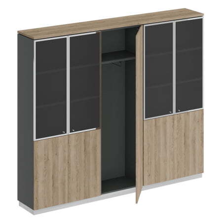Шкаф комбинированный со стеклом узкий одежда - документы City СИ 317 2404x400x2034 (Дуб гладстоун светлый / Антрацит премиум / Дуб гладстоун светлый)